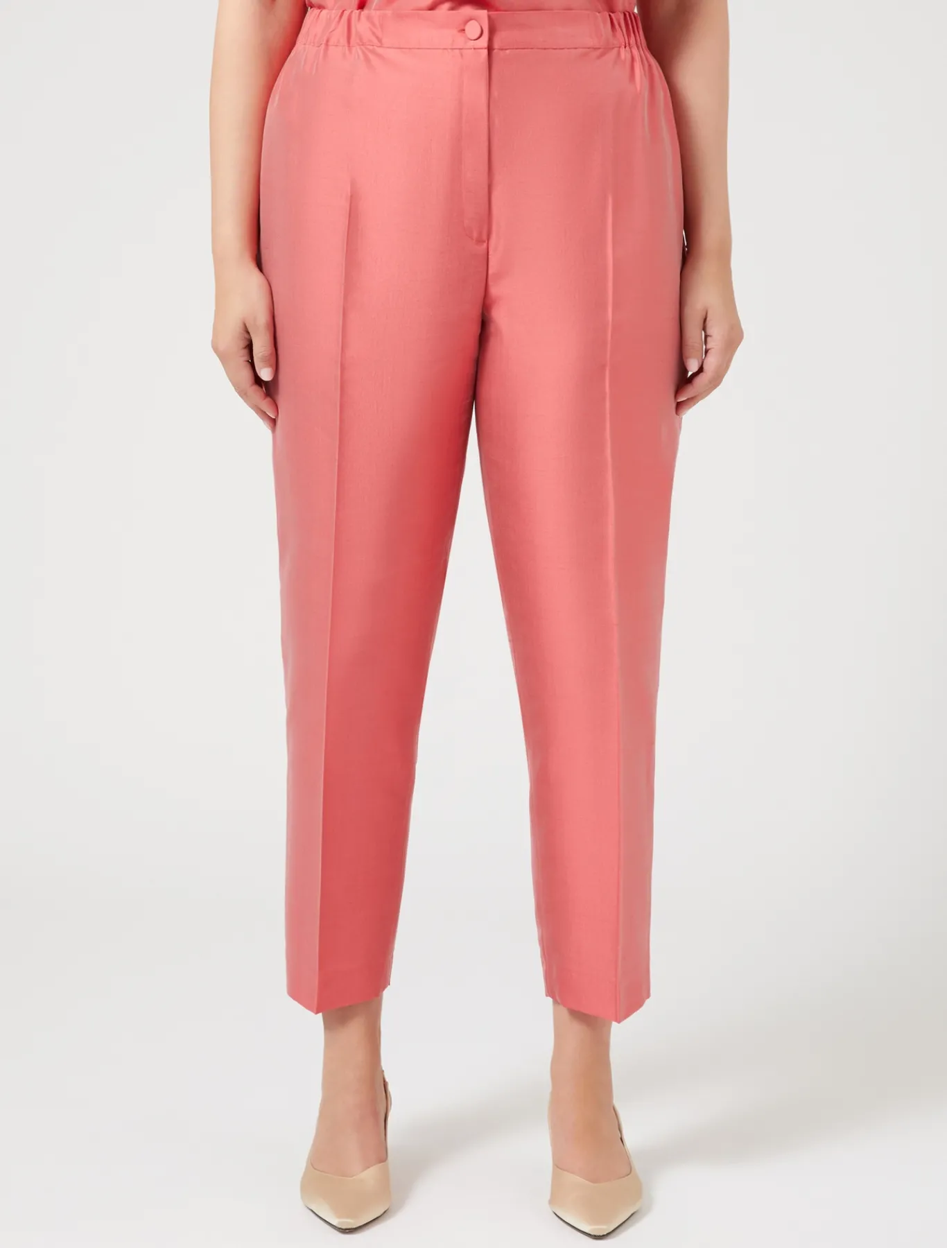 Marina Rinaldi Pantalon en shantung de pure soie ROUGE Clearance