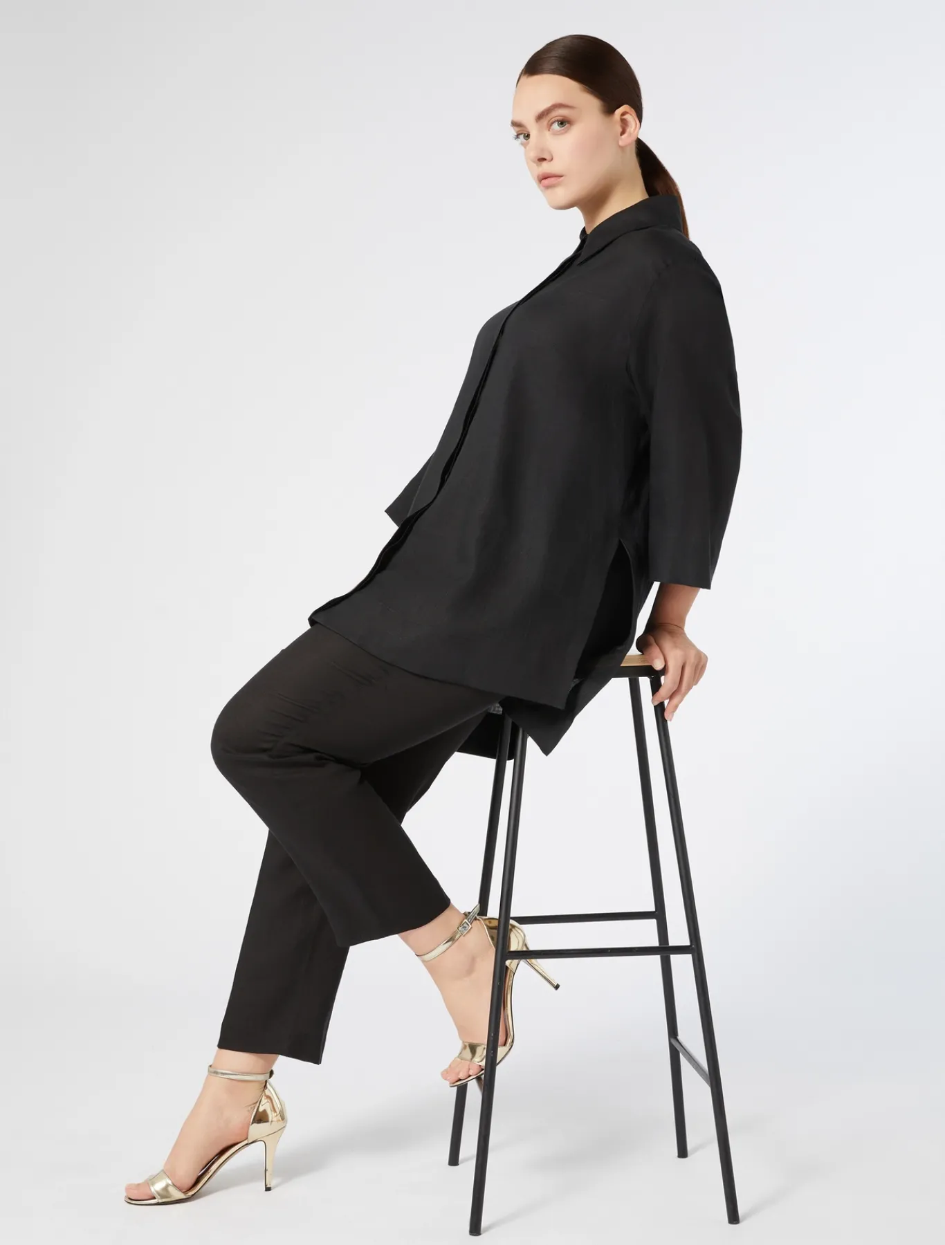Marina Rinaldi Pantalon en tissu enduit NOIR New