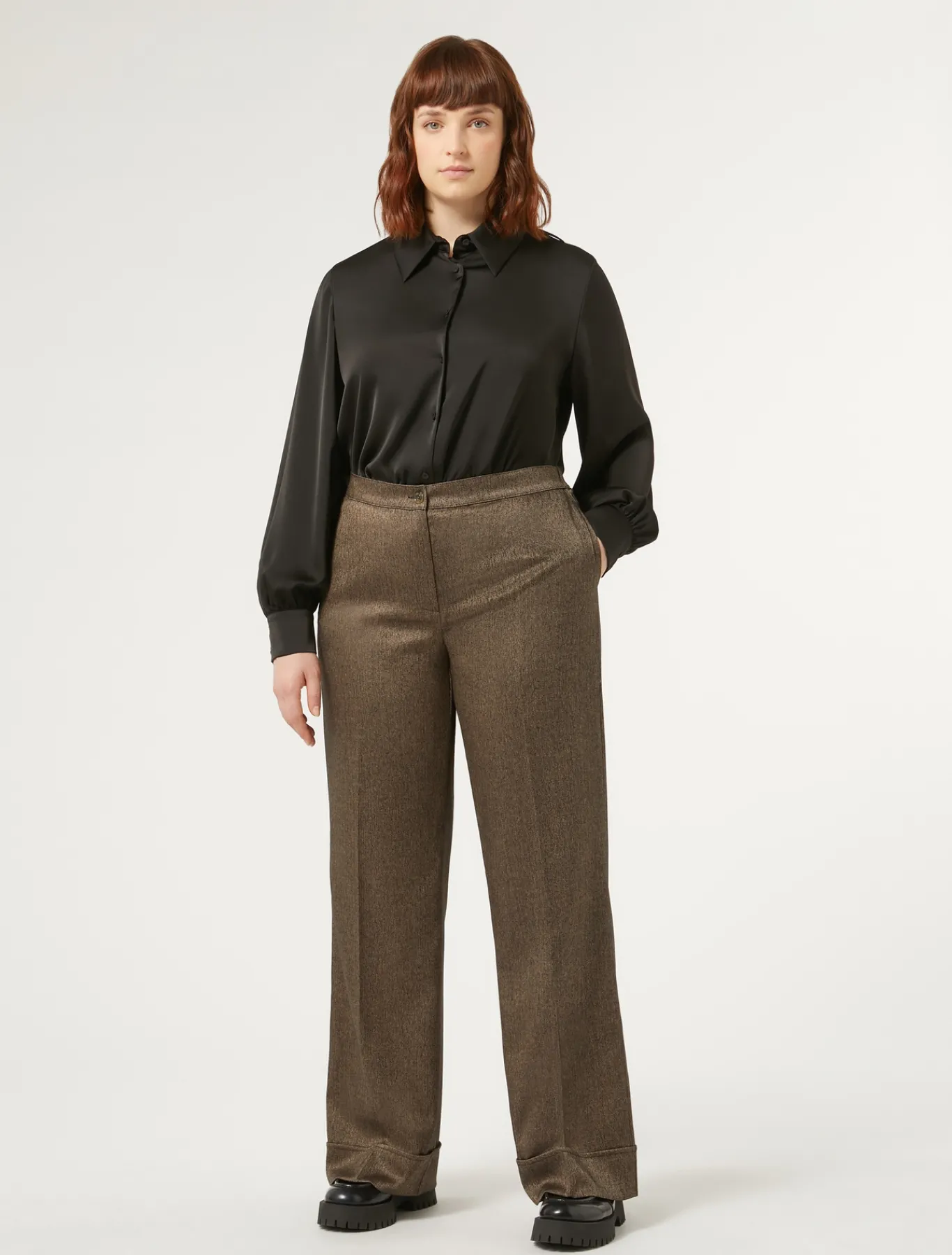 Marina Rinaldi Pantalon en tissu teint en fil et viscose MARRONFONCE Clearance