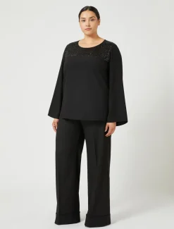 Marina Rinaldi Pantalon en tissu teint en fil et viscose NOIR Hot