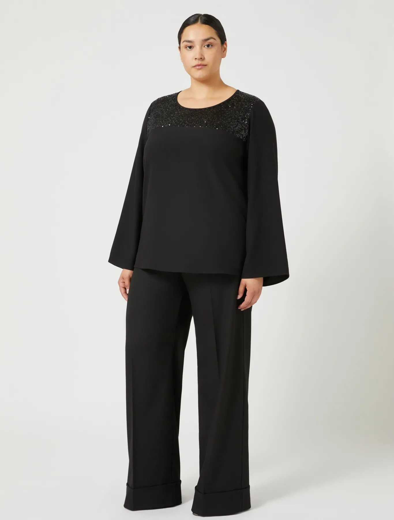 Marina Rinaldi Pantalon en tissu teint en fil et viscose NOIR Hot