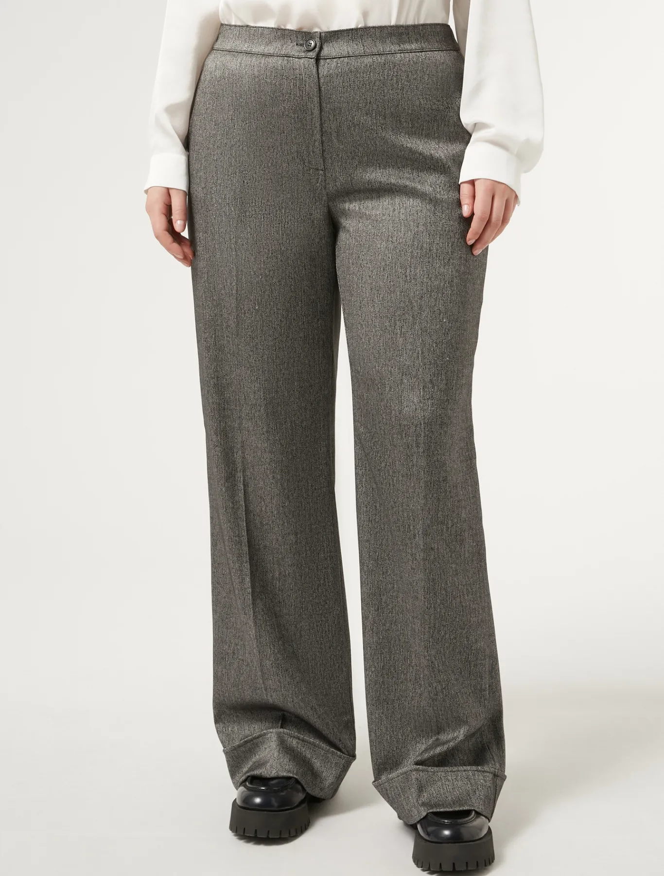 Marina Rinaldi Pantalon en tissu teint en fil et viscose NOIR Sale