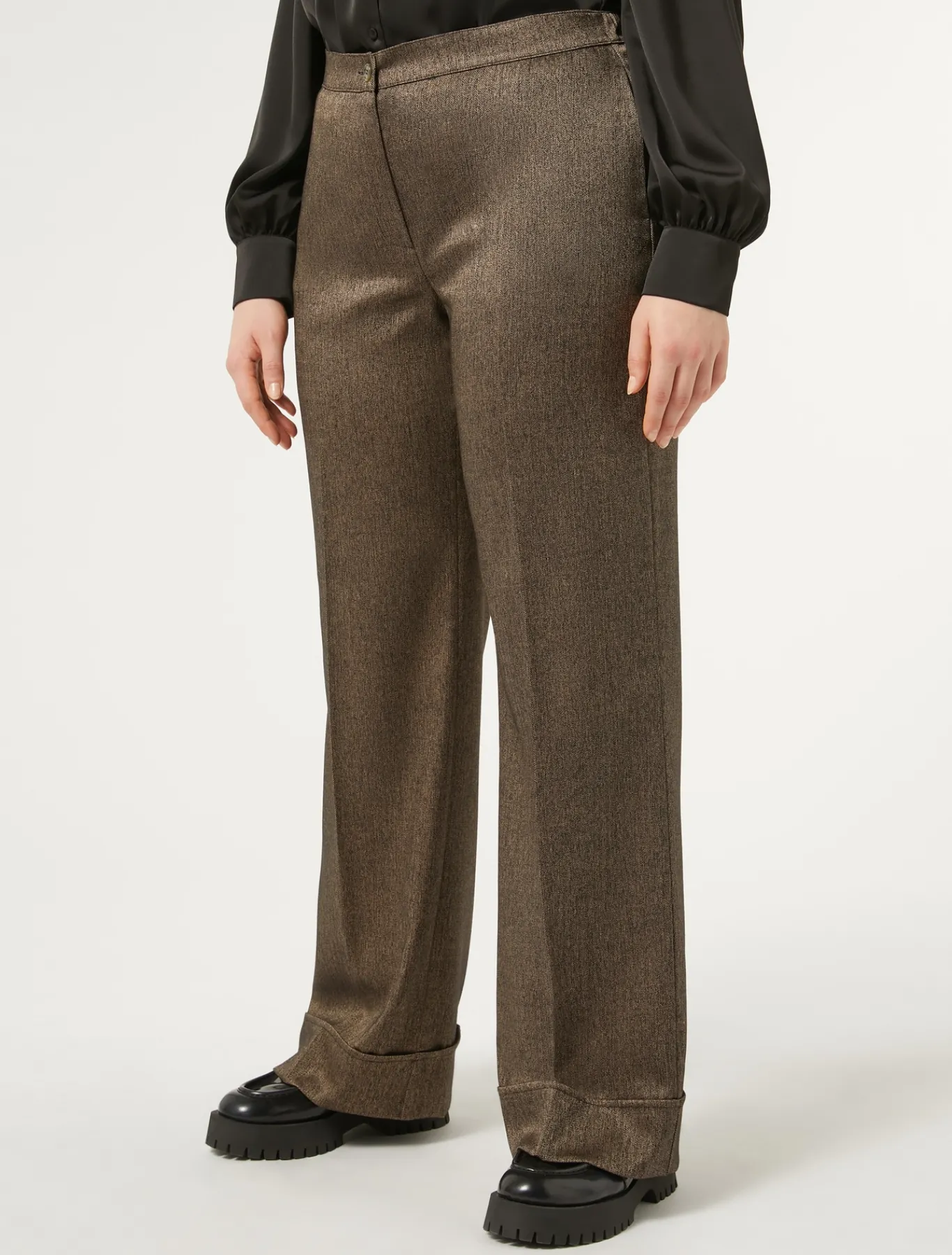 Marina Rinaldi Pantalon en tissu teint en fil et viscose MARRONFONCE Clearance