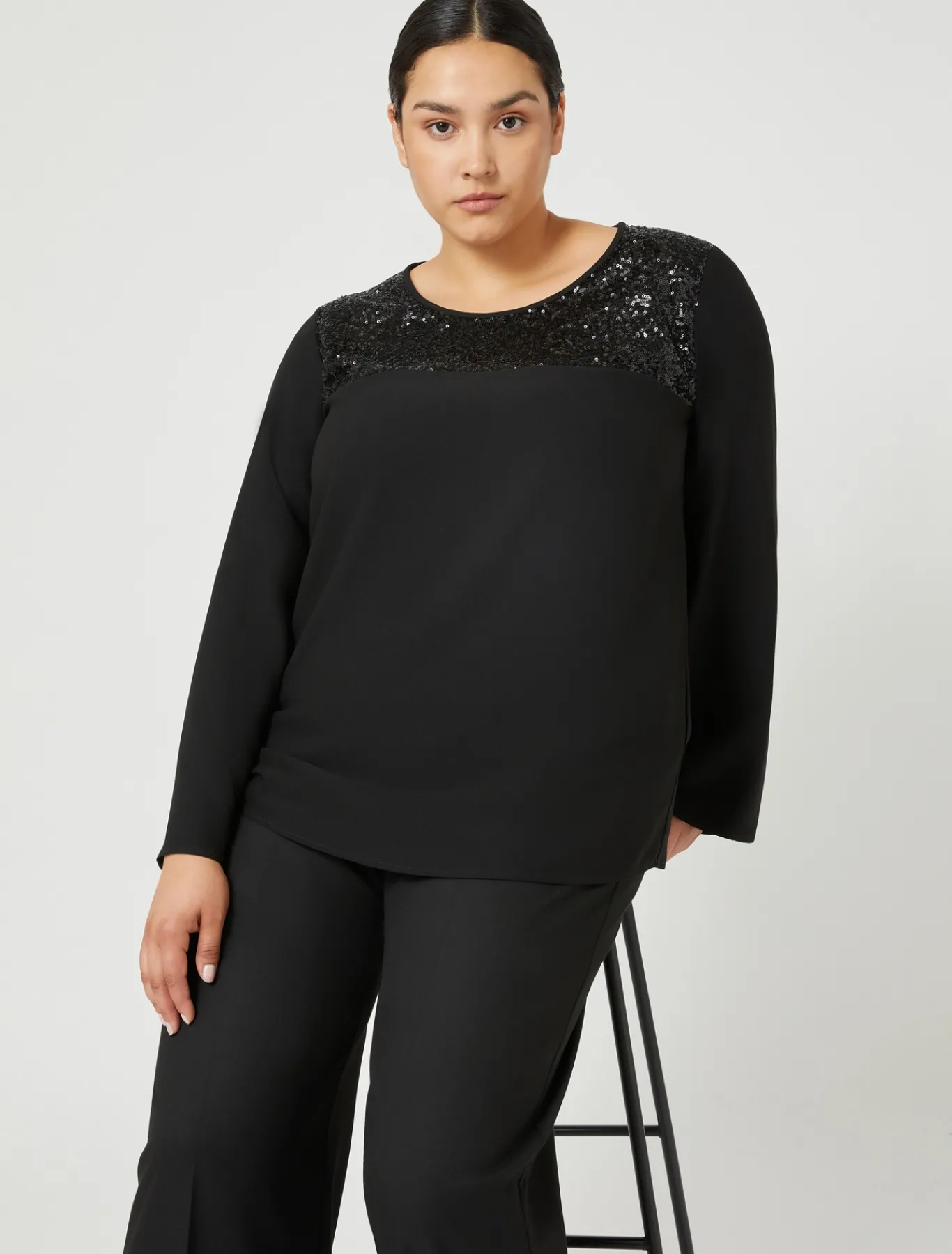 Marina Rinaldi Pantalon en tissu teint en fil et viscose NOIR Hot