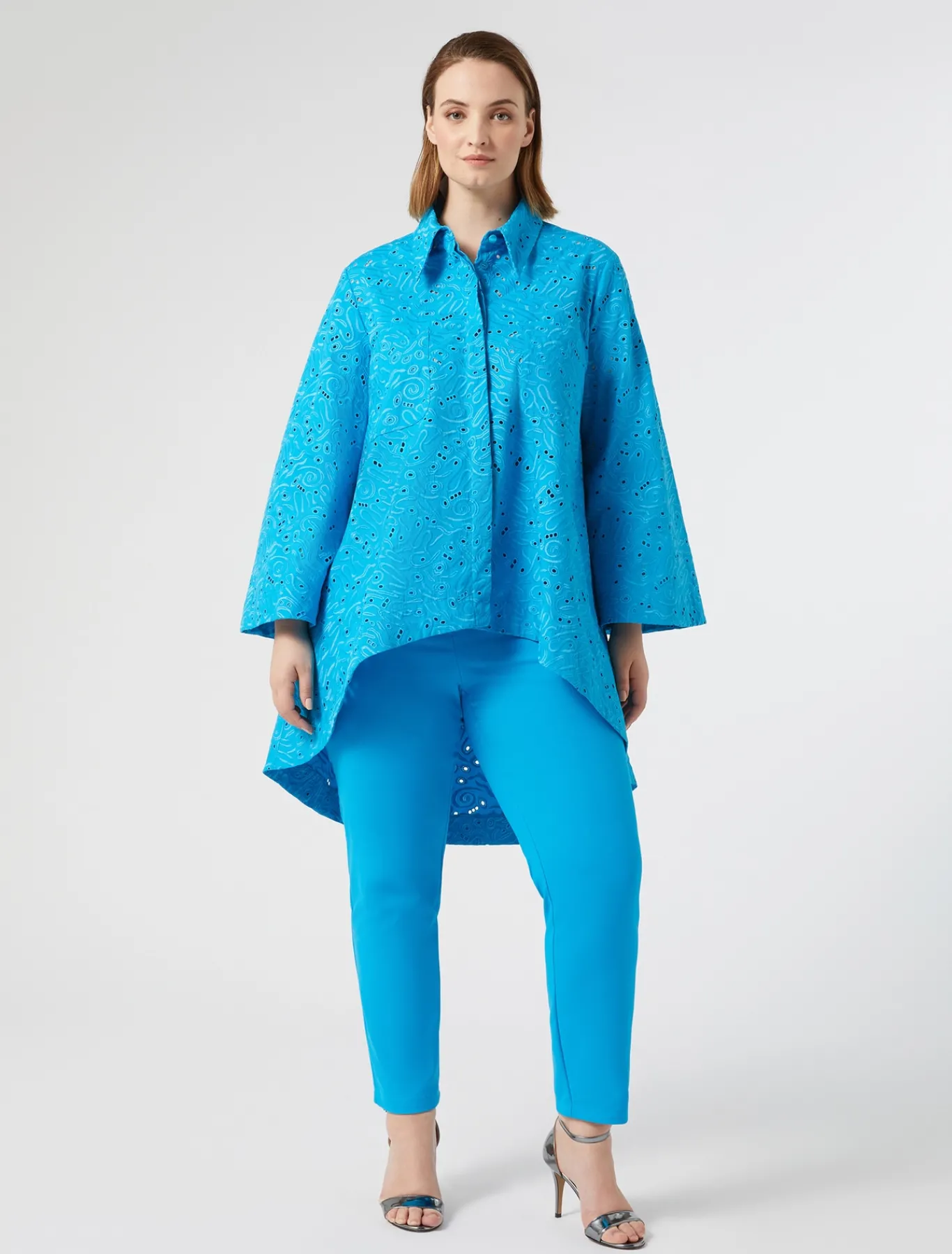 Marina Rinaldi Pantalon en toile de coton mélangé TURQUOISE Best
