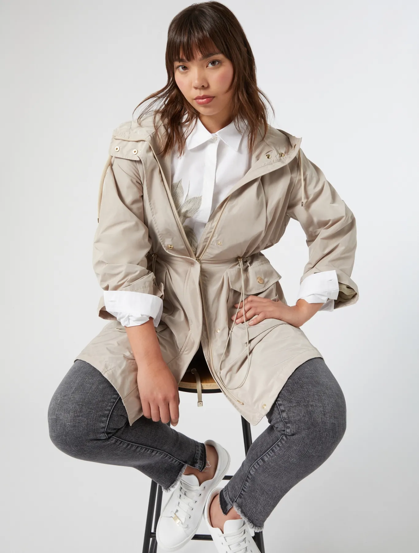 Marina Rinaldi Parka en taffetas déperlant SABLE Sale