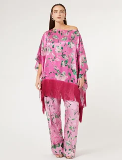 Marina Rinaldi Poncho en satin de soie ROSE New