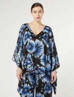 Marina Rinaldi Poncho en satin imprimé NOIR Online