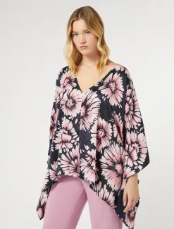 Marina Rinaldi Poncho en satin imprimé BLEUNUIT Fashion