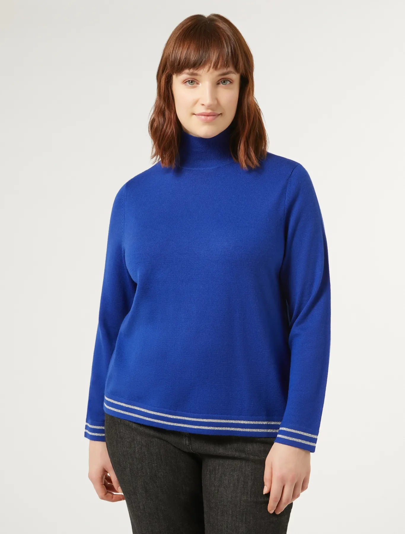 Marina Rinaldi Pull à col roulé en laine et lurex BLEUET Best