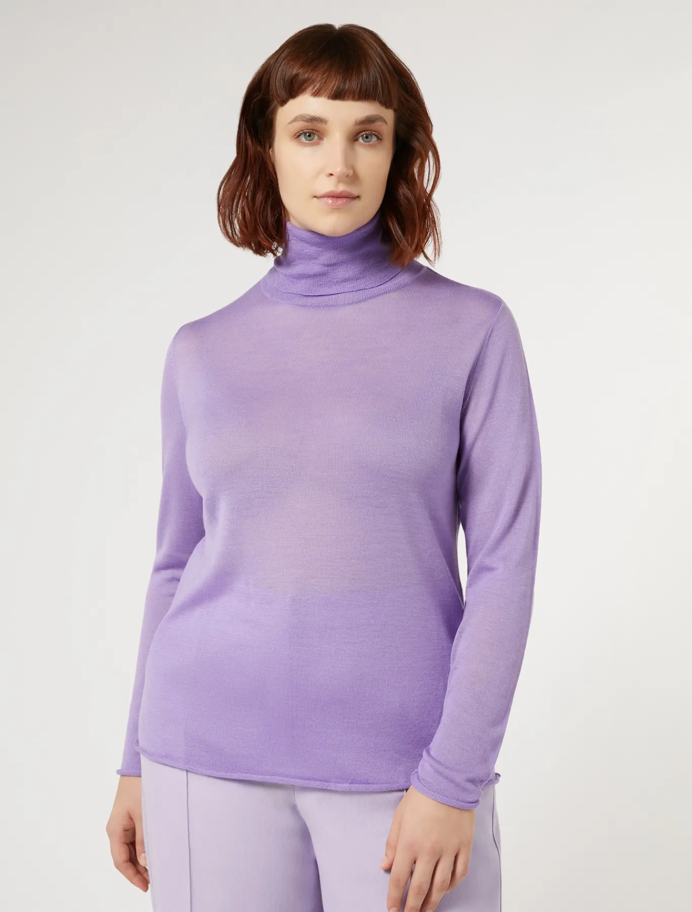Marina Rinaldi Pull à col roulé en soie et cachemire LILAS New