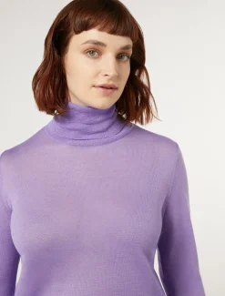 Marina Rinaldi Pull à col roulé en soie et cachemire LILAS New