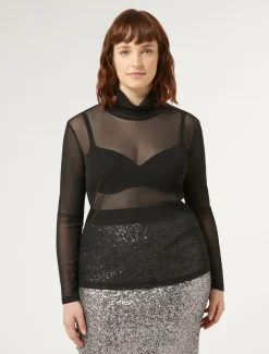 Marina Rinaldi Pull à col roulé en tulle stretch NOIR Best