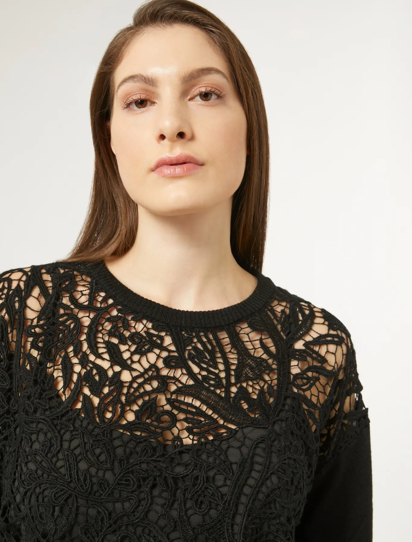 Marina Rinaldi Pull avec broderie macramé NOIR Discount