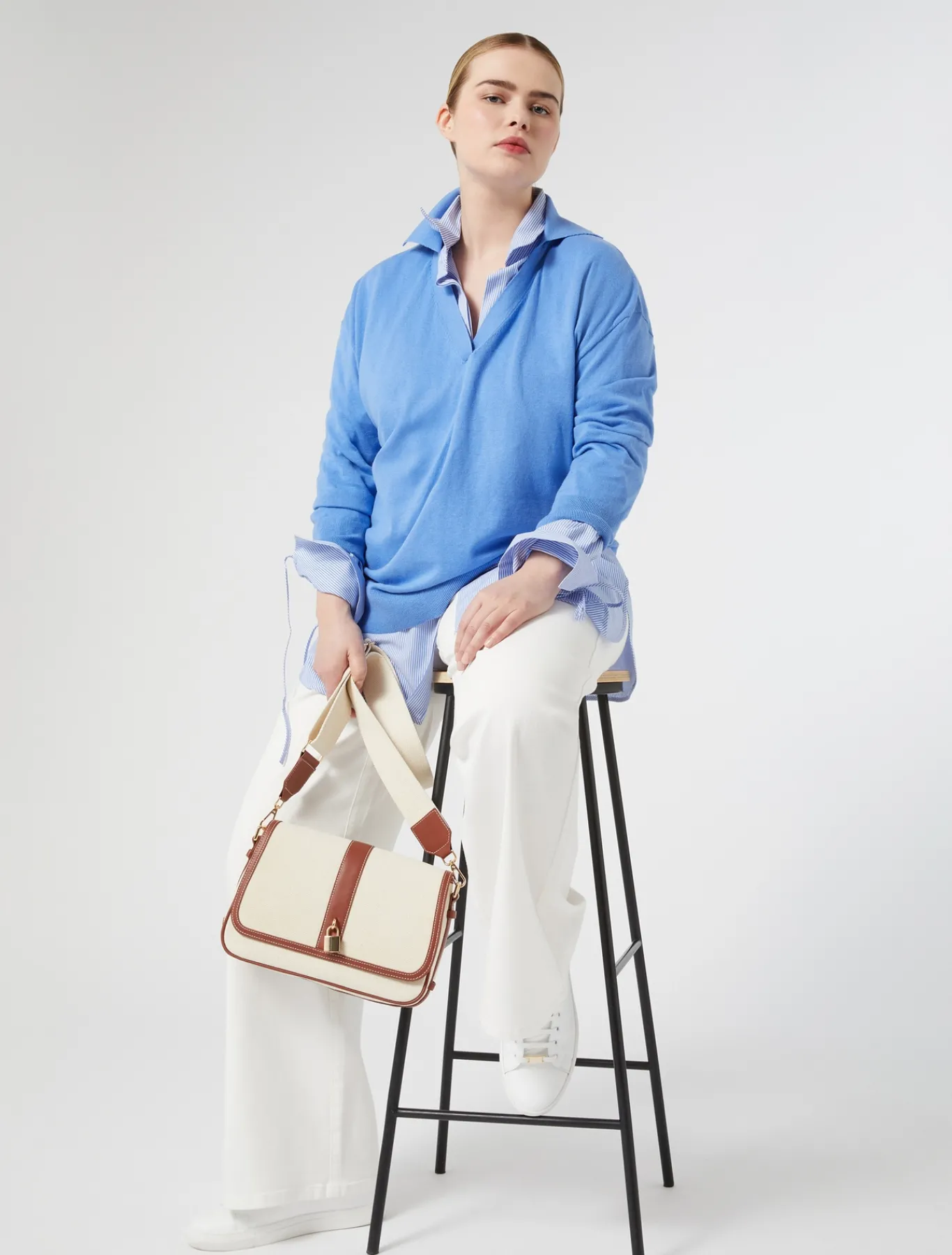 Marina Rinaldi Pull en coton cachemire GRISBLEU Clearance