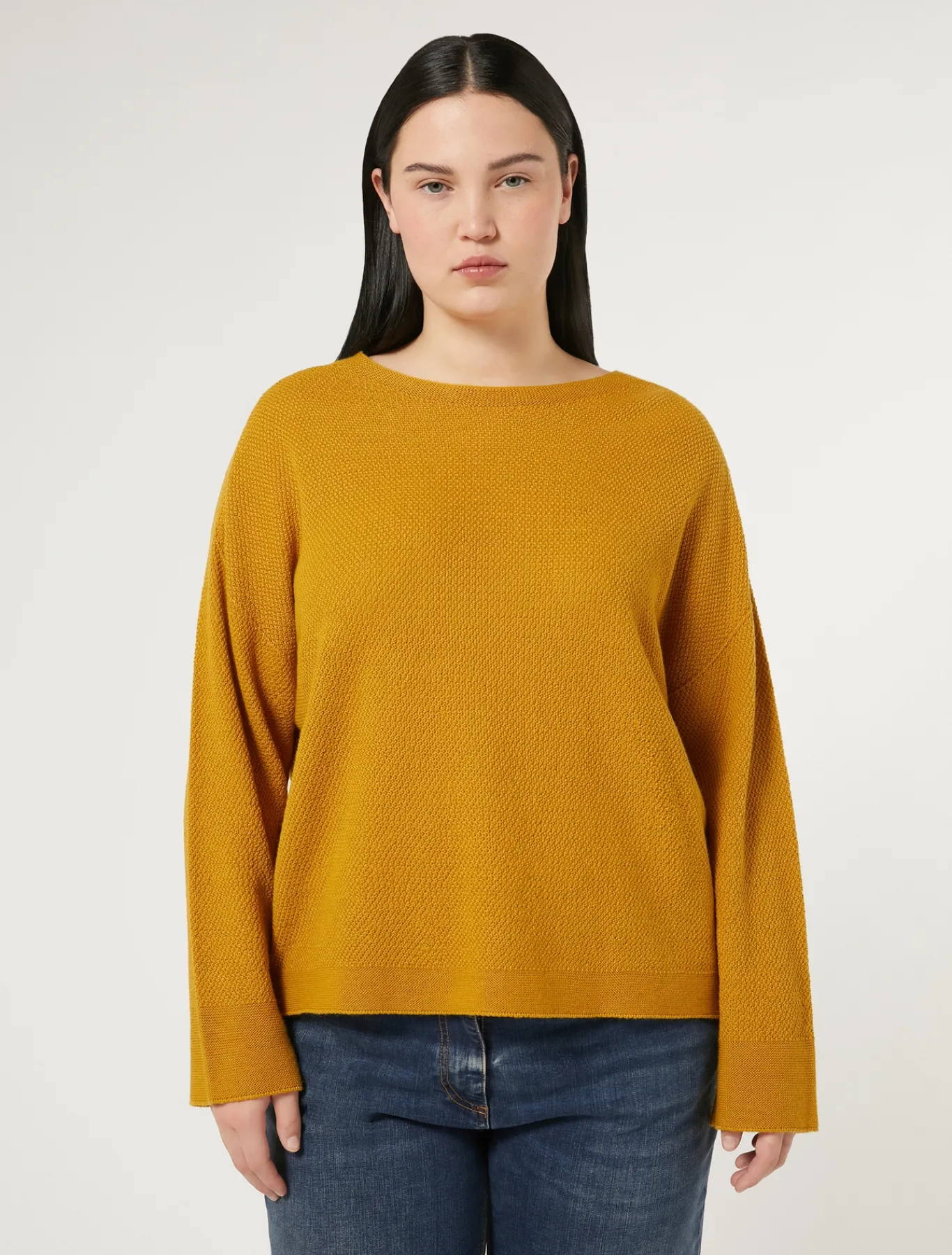Marina Rinaldi Pull en fil de laine MOUTARDE New