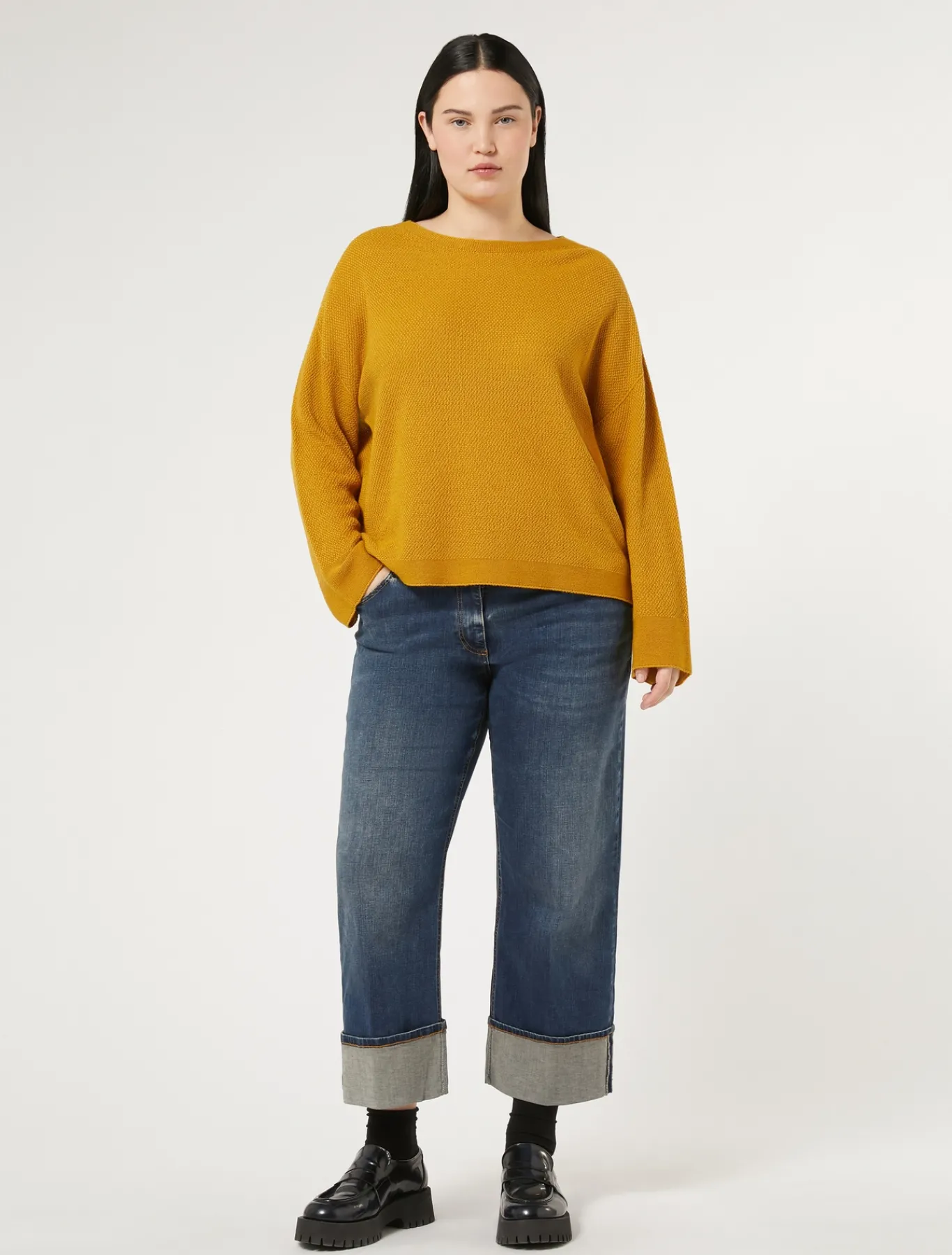Marina Rinaldi Pull en fil de laine MOUTARDE New