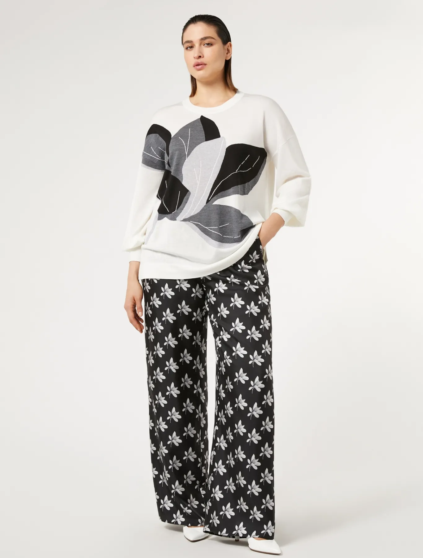 Marina Rinaldi Pull en laine et soie mélangées BLANC Outlet