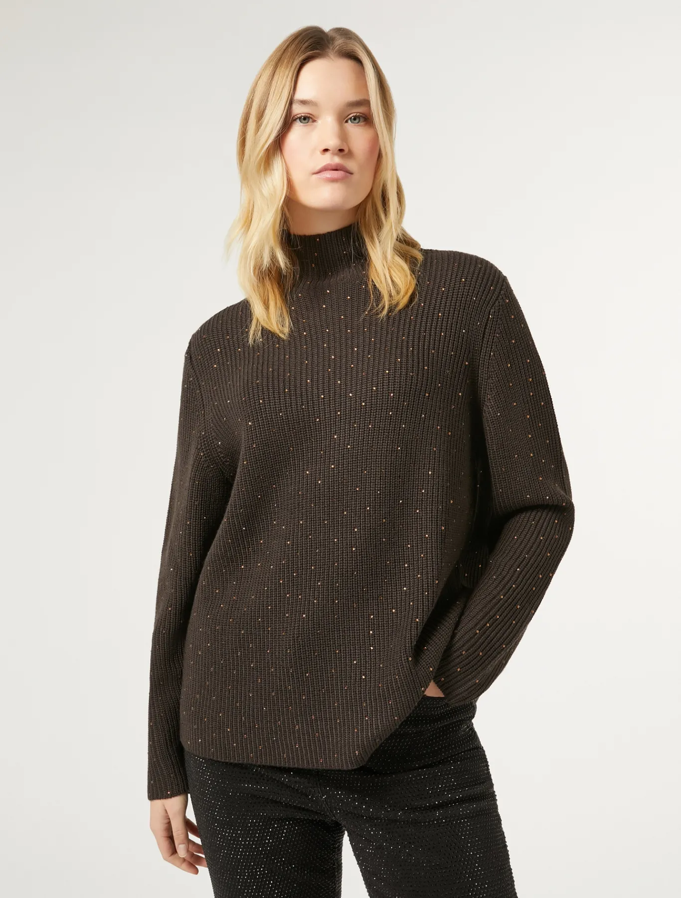 Marina Rinaldi Pull en laine mélangée avec strass CHOCOLAT Sale