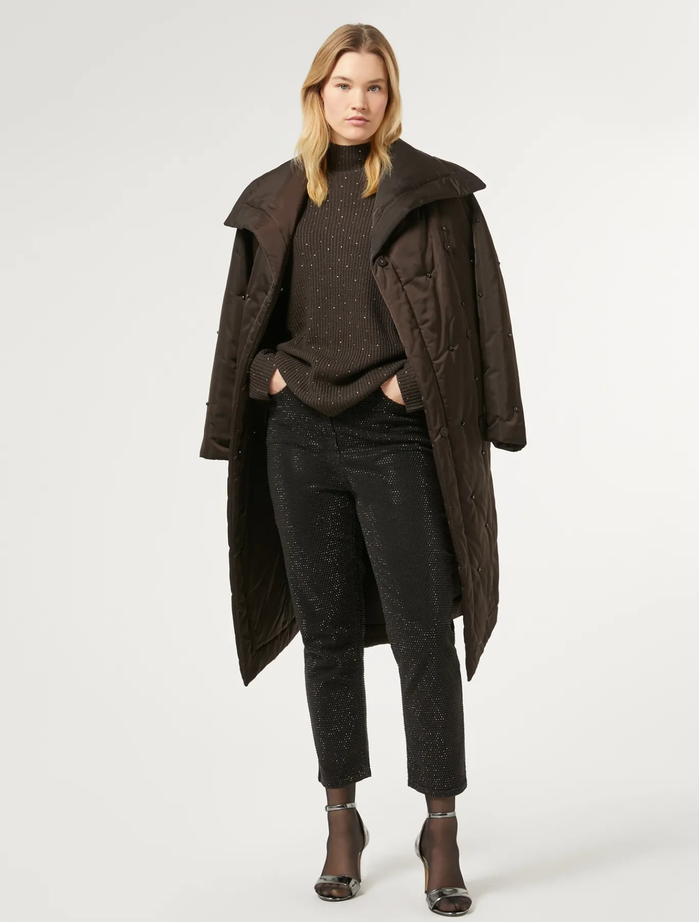 Marina Rinaldi Pull en laine mélangée avec strass CHOCOLAT Sale