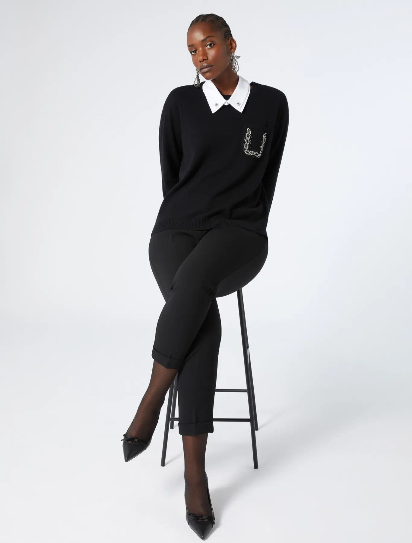 Marina Rinaldi Pull en laine, soie et cachemire NOIR Outlet