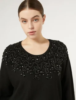 Marina Rinaldi Pull en viscose avec broderie NOIR Clearance