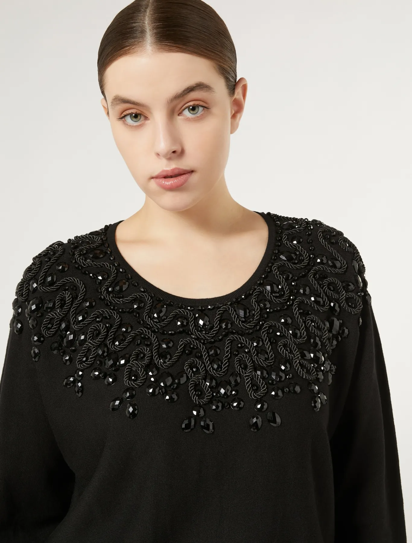 Marina Rinaldi Pull en viscose avec broderie NOIR Clearance
