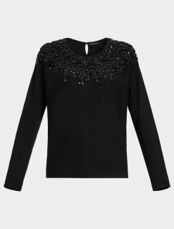 Marina Rinaldi Pull en viscose avec broderie NOIR Clearance