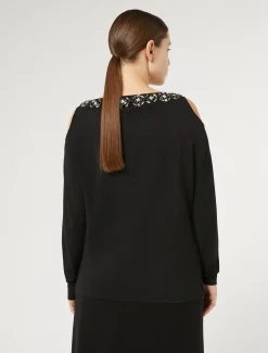 Marina Rinaldi Pull en viscose brodée NOIR Fashion