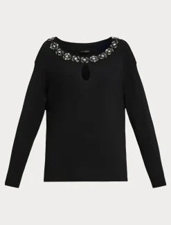 Marina Rinaldi Pull en viscose brodée NOIR Fashion