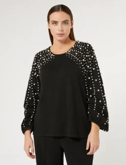 Marina Rinaldi Pull en viscose stretch avec perles NOIR Hot