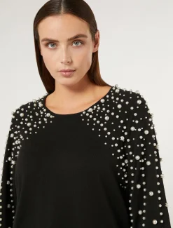 Marina Rinaldi Pull en viscose stretch avec perles NOIR Hot