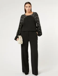 Marina Rinaldi Pull en viscose stretch avec perles NOIR Hot