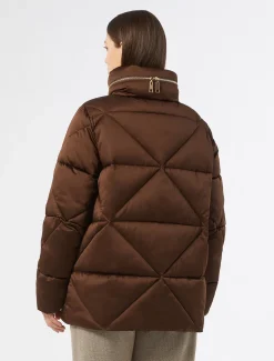 Marina Rinaldi Rembourré court en satin imperméable CHOCOLAT Clearance