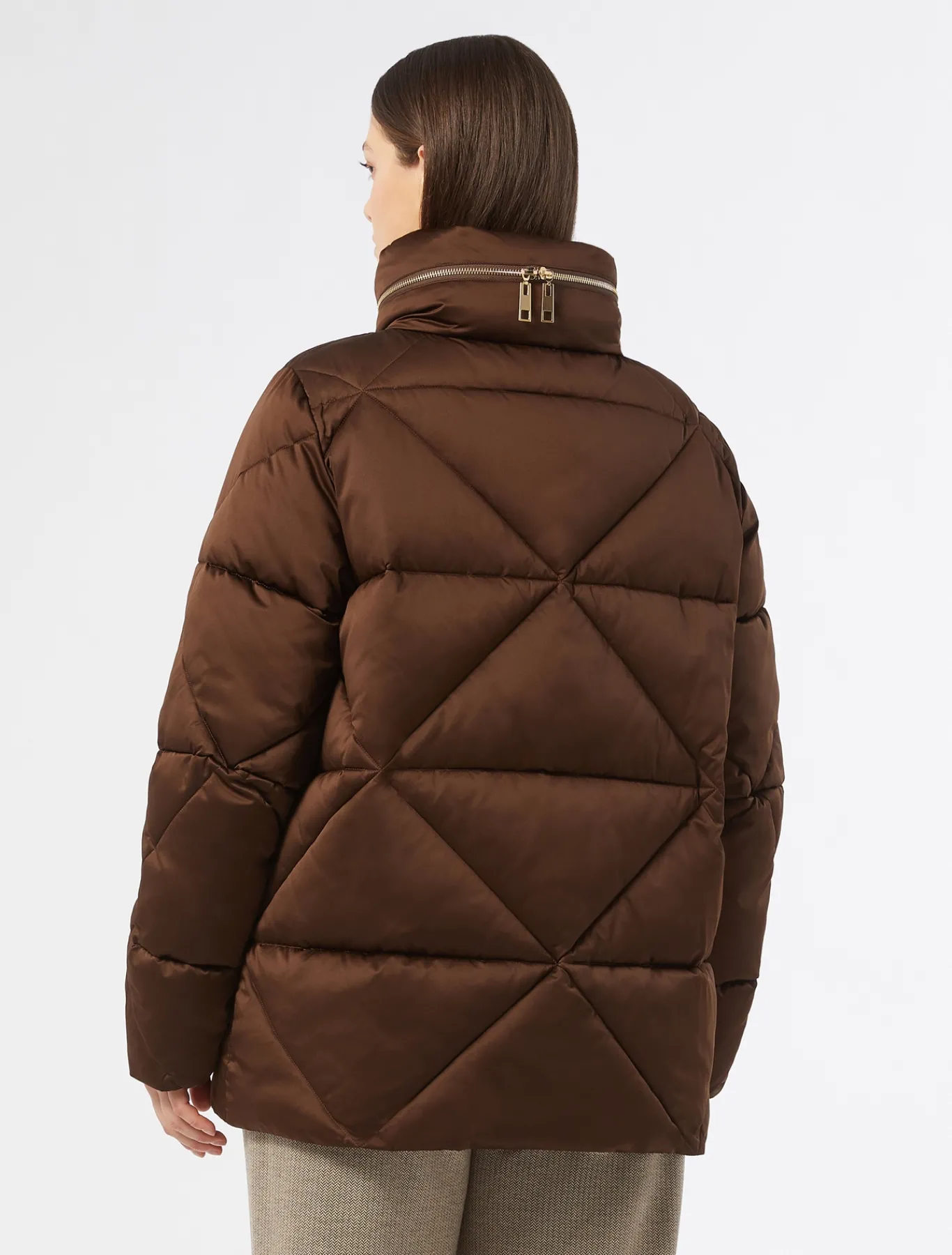 Marina Rinaldi Rembourré court en satin imperméable CHOCOLAT Clearance