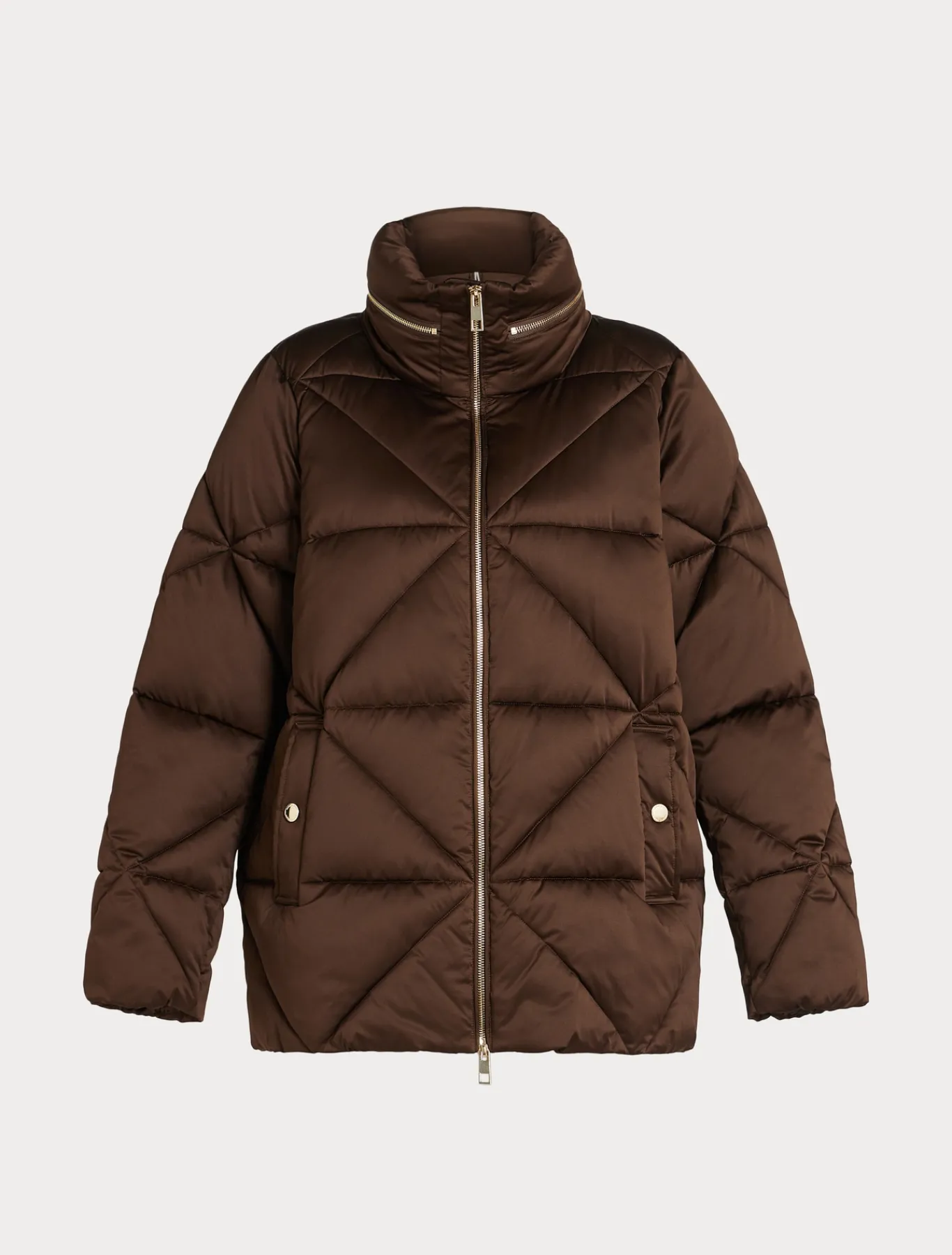 Marina Rinaldi Rembourré court en satin imperméable CHOCOLAT Clearance