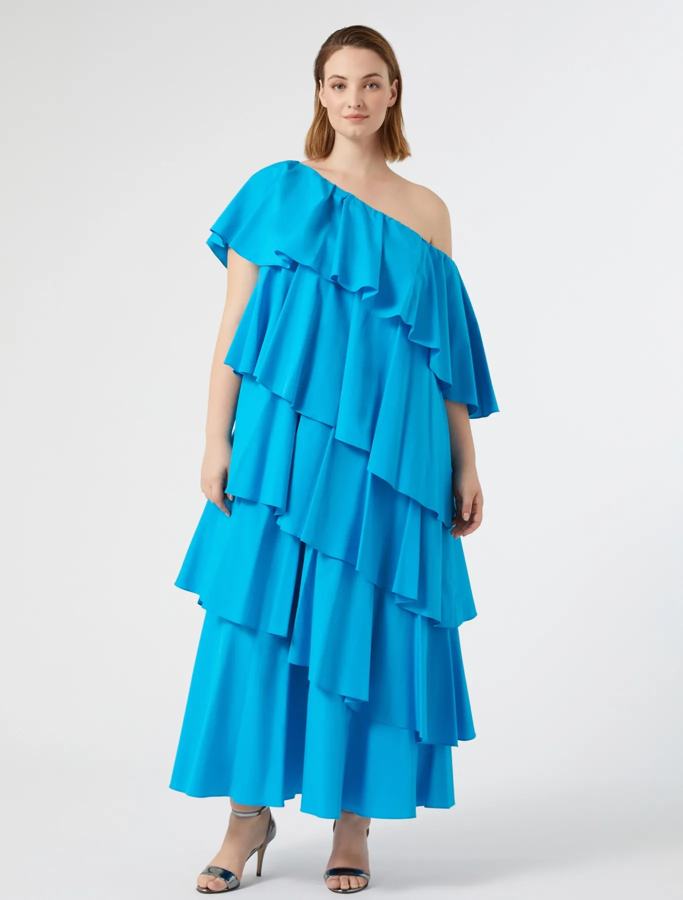 Marina Rinaldi Robe à volant en popeline TURQUOISE Online