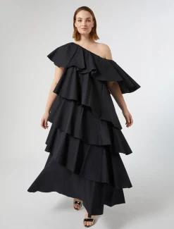 Marina Rinaldi Robe à volant en popeline NOIR Online
