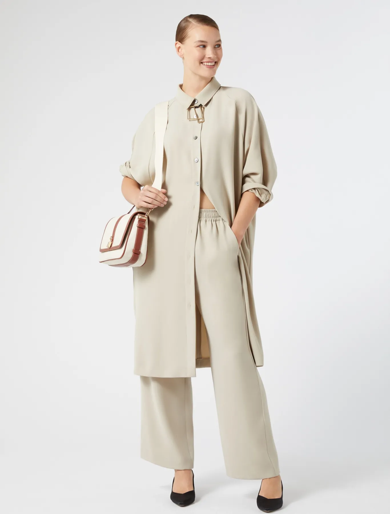 Marina Rinaldi Robe en crêpe envers satin BEIGE New