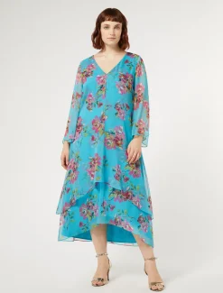 Marina Rinaldi Robe en georgette de soie TURQUOISE Best