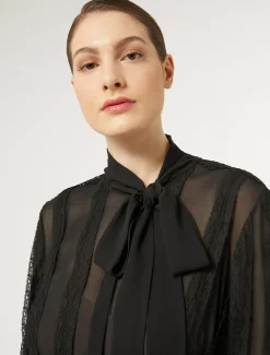 Marina Rinaldi Robe en georgette de soie et dentelle NOIR Best