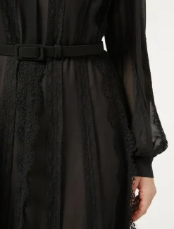 Marina Rinaldi Robe en georgette de soie et dentelle NOIR Best