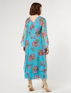 Marina Rinaldi Robe en georgette de soie TURQUOISE Best