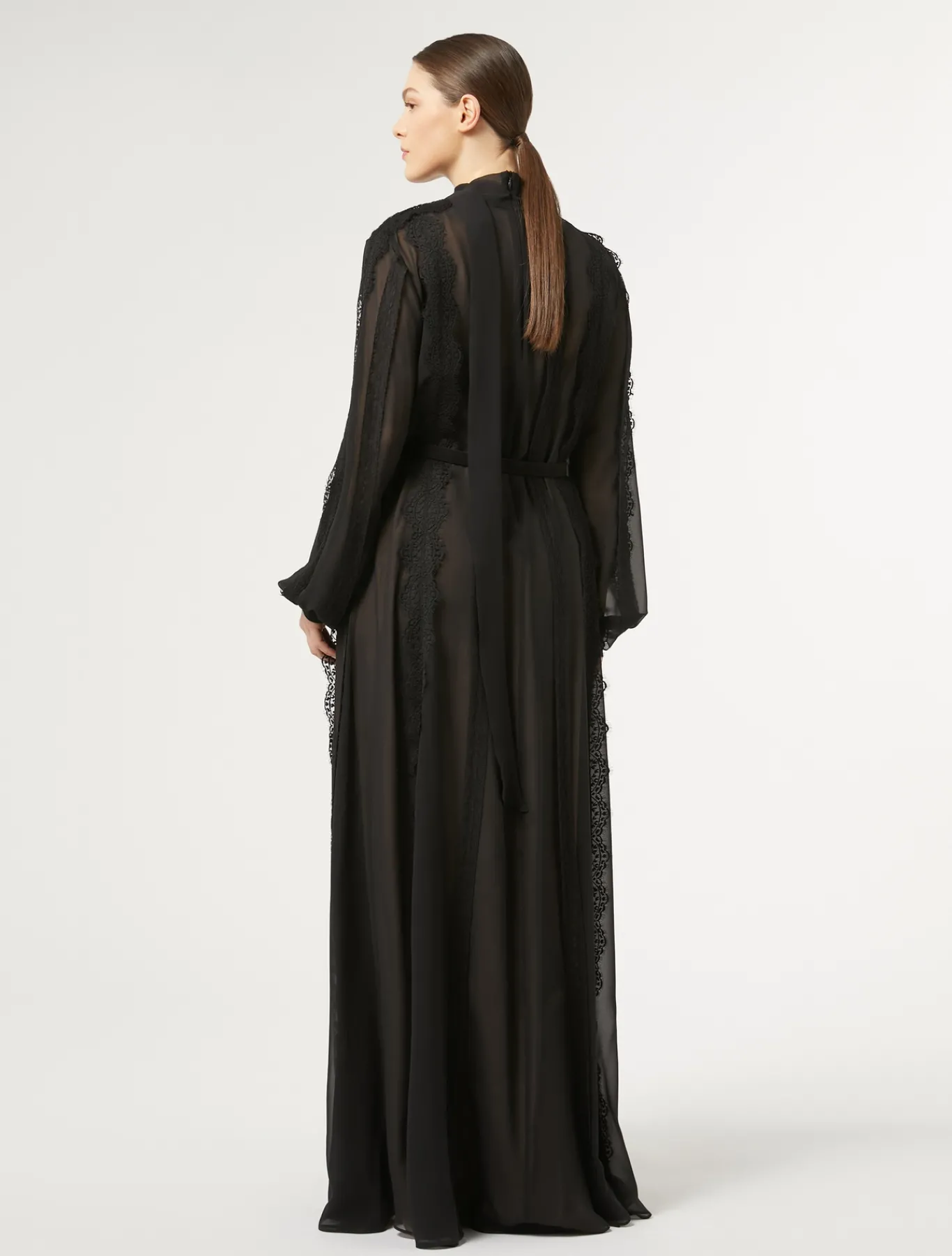 Marina Rinaldi Robe en georgette de soie et dentelle NOIR Best