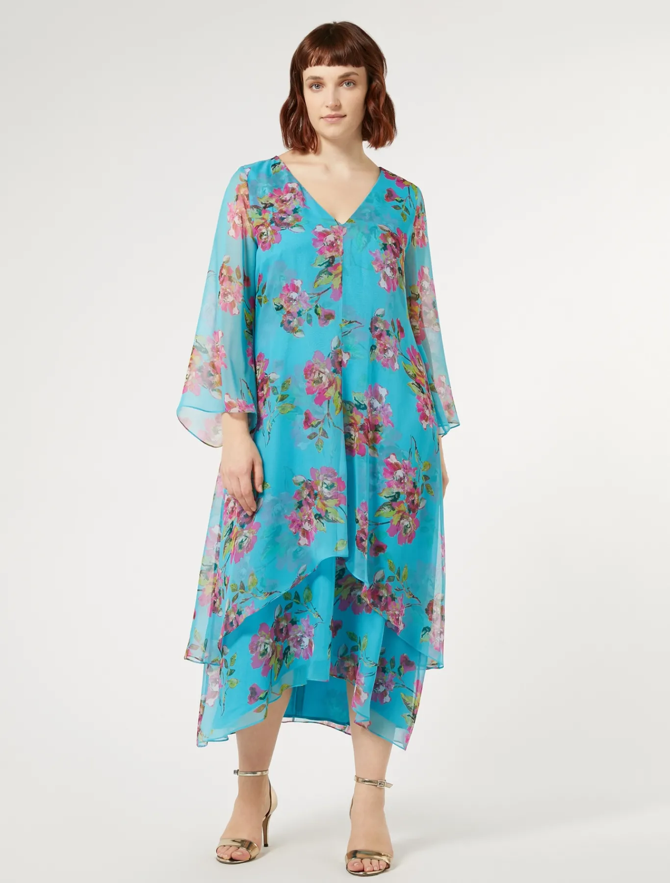 Marina Rinaldi Robe en georgette de soie TURQUOISE Best