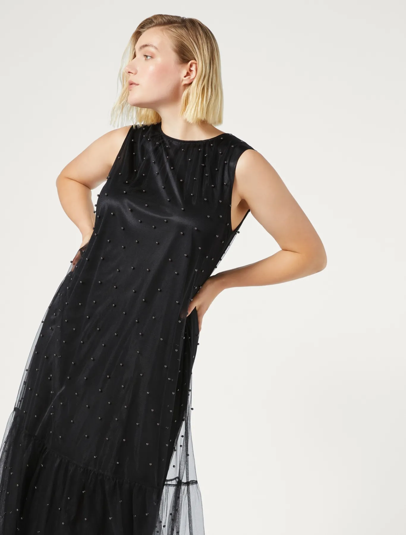 Marina Rinaldi Robe en tulle avec broderie NOIR Online