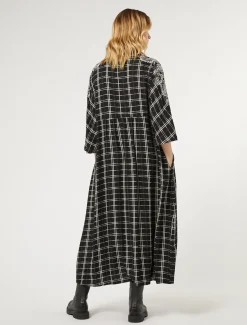 Marina Rinaldi Robe longue à carreaux avec broderie NOIR Hot