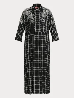 Marina Rinaldi Robe longue à carreaux avec broderie NOIR Hot