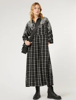 Marina Rinaldi Robe longue à carreaux avec broderie NOIR Hot