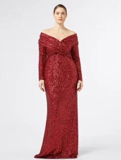 Marina Rinaldi Robe longue à paillettes ROUGE Best